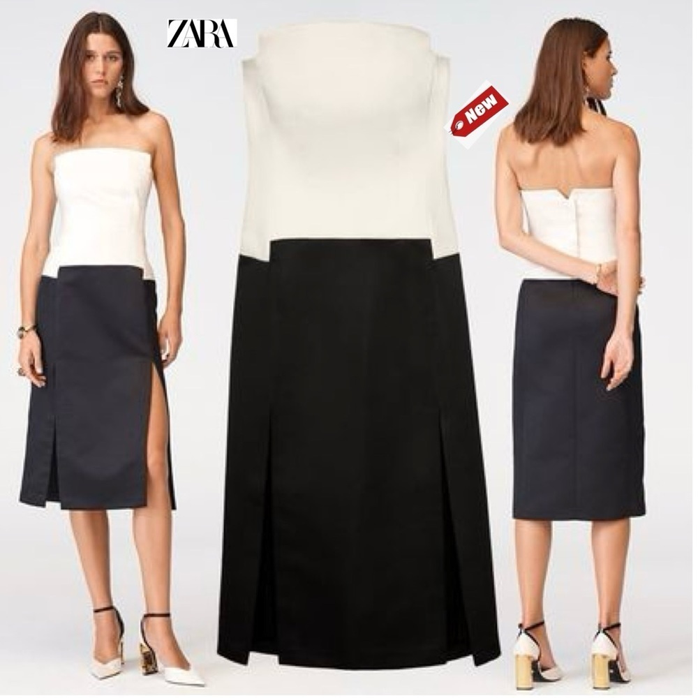 Zara studio collection limited edition contrast corset style dress black ivory M